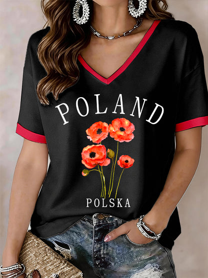 Kobieca koszulka polska z dekoltem w kształcie litery V