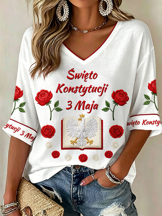Damskie koszulki Święto Konstytucji 3 Maja z dekoltem w szpic
