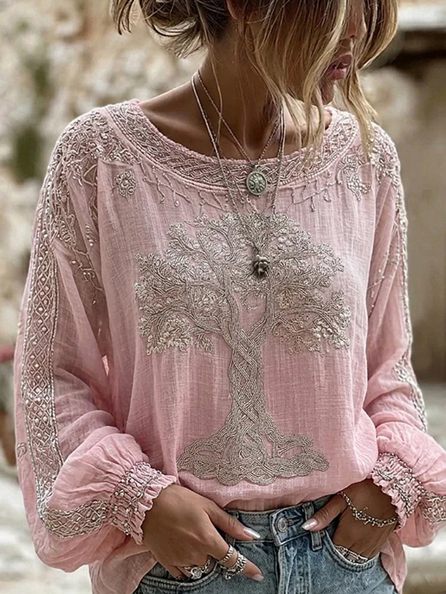 Damski top w stylu vintage z kwiatowym nadrukiem, codzienny, bawełniano-lniany