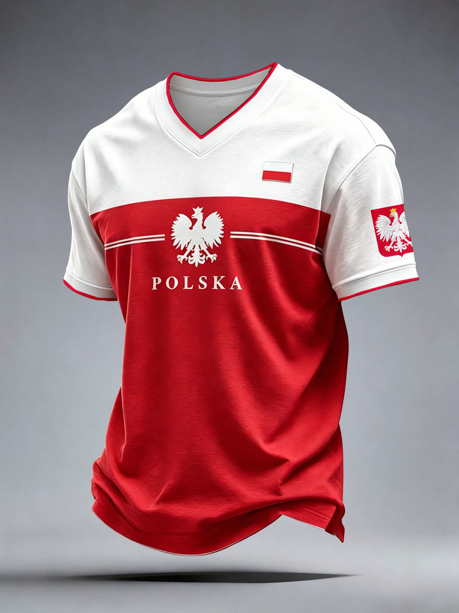 Męski t-shirt z dekoltem w kształcie litery V z Polską