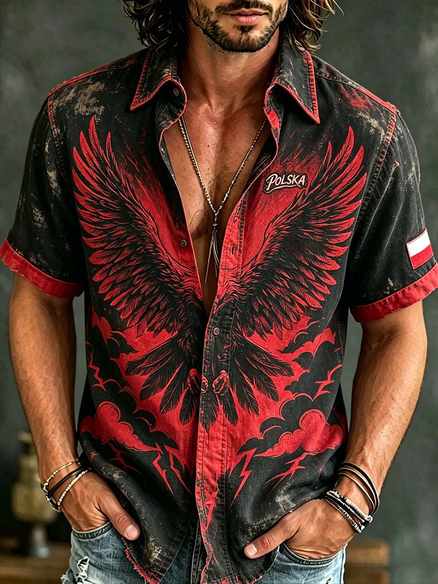 Męska koszula z krótkim rękawem w trudnej sytuacji Eagle Print
