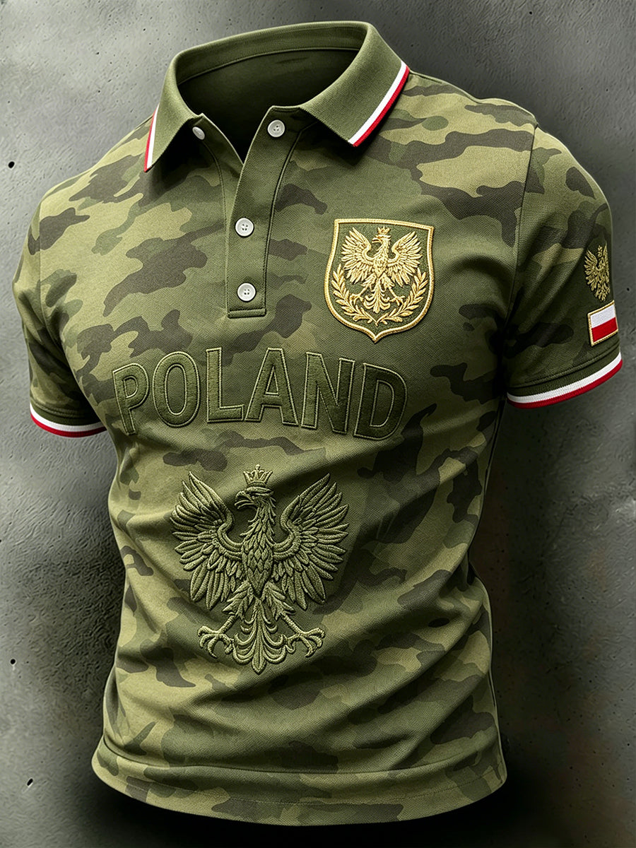 Męski koszulka polo z krótkim rękawem w stylu distressed z nadrukiem moro