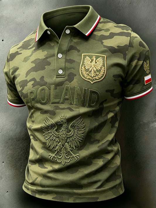 Męski koszulka polo z krótkim rękawem w stylu distressed z nadrukiem moro