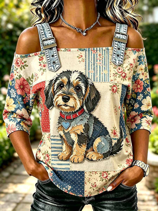 Moda damska Casual Dog wzór T-Shirt
