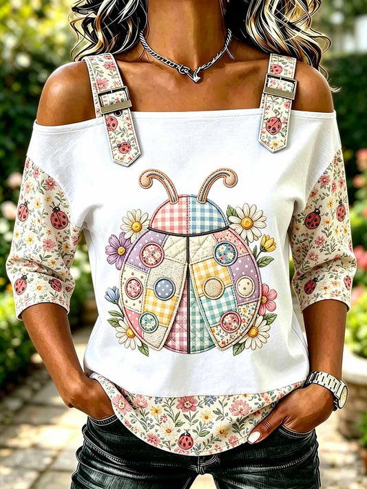 Moda damska siedmiogwiazdkowa biedronka wzór z nadrukiem Casual T-Shirt