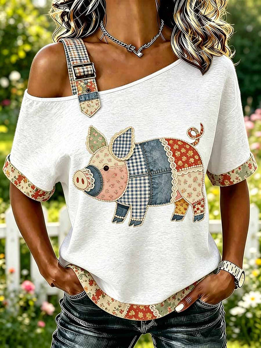 Moda damska Casual Pig wzór T-Shirt