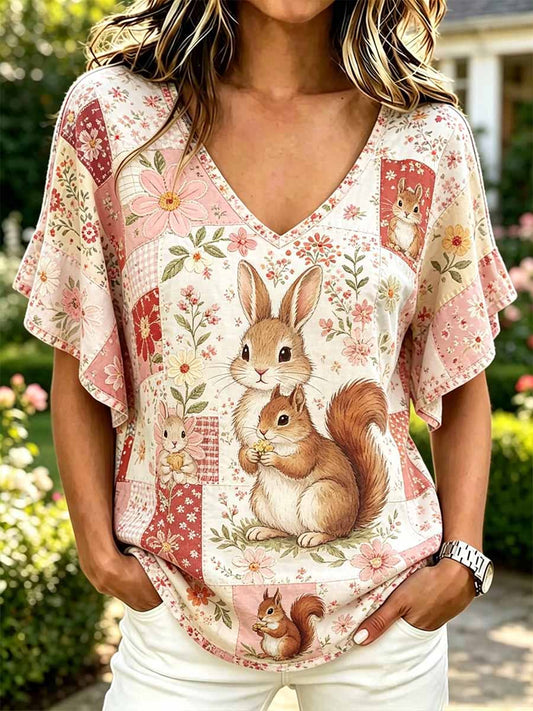 Moda damska Casual Wiewiórka wzór T-Shirt