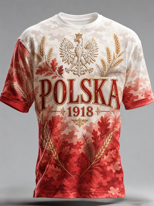Męska koszulka z krótkim rękawem z artystycznym nadrukiem polskiej flagi