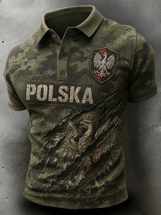 Męska koszulka polo z krótkim rękawem z nadrukiem wojskowego kamuflażu