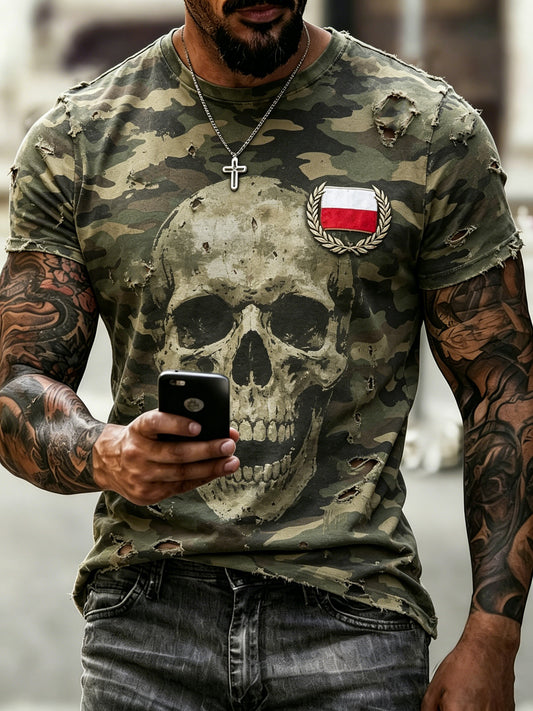 Męska koszulka z nadrukiem graficznym w polskim stylu kamuflażu