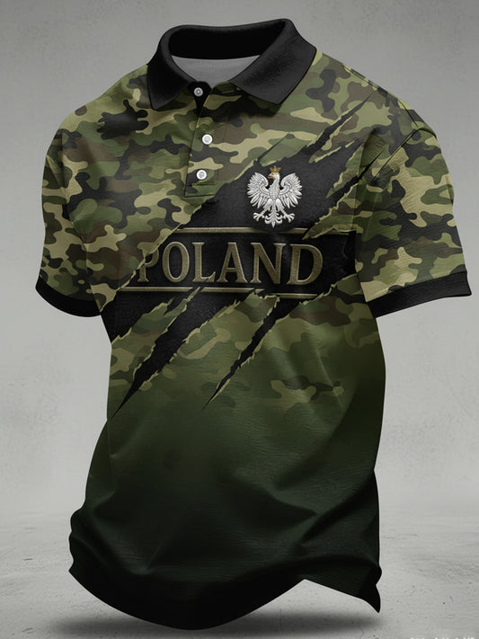 Męski polski kamuflaż-styl artystyczny nadruk polo