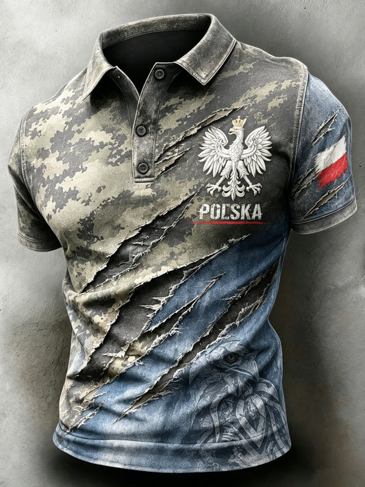Męska koszulka polo z polskim kamuflażem w stylu wojskowym
