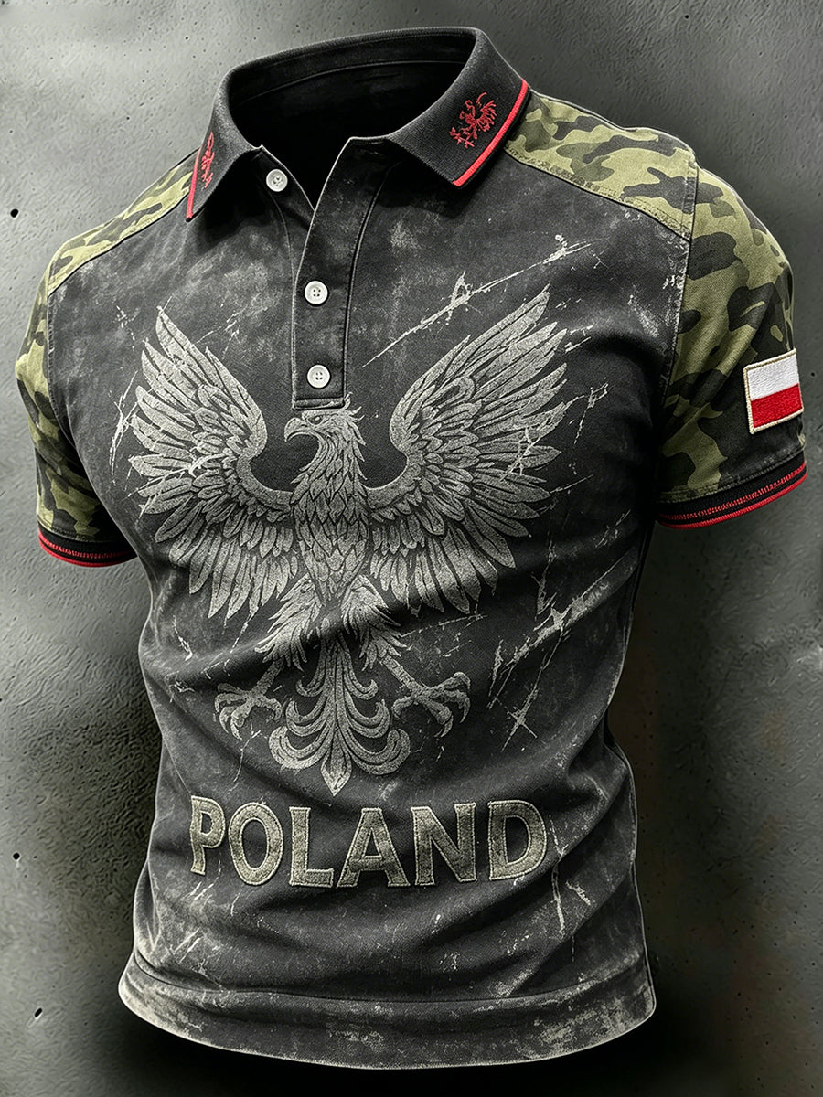 Męski koszulka polo z krótkim rękawem w stylu distressed z nadrukiem moro