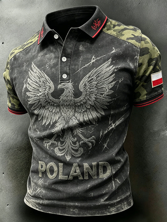 Męski koszulka polo z krótkim rękawem w stylu distressed z nadrukiem moro