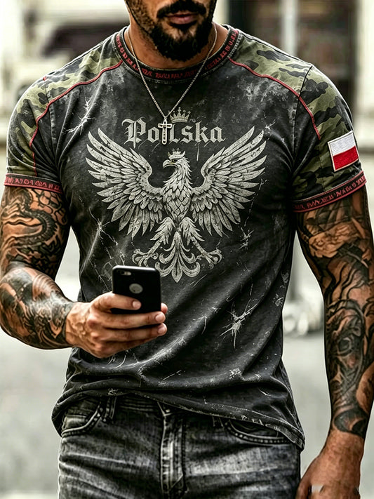 Męski T-shirt z efektem znoszenia i wzorem moro
