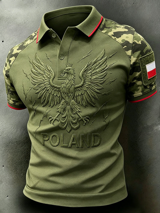 Męski koszulka polo z krótkim rękawem w stylu distressed z nadrukiem moro