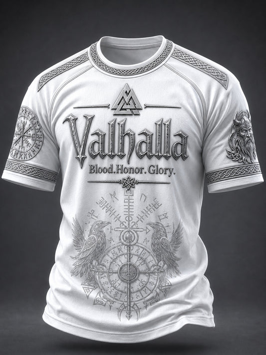 Męska koszulka Valhalla z nadrukiem Casual z krótkim rękawem