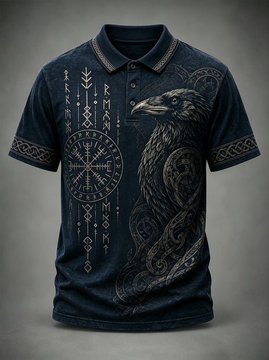 Męska koszulka polo z krótkim rękawem Retro Viking Element Print