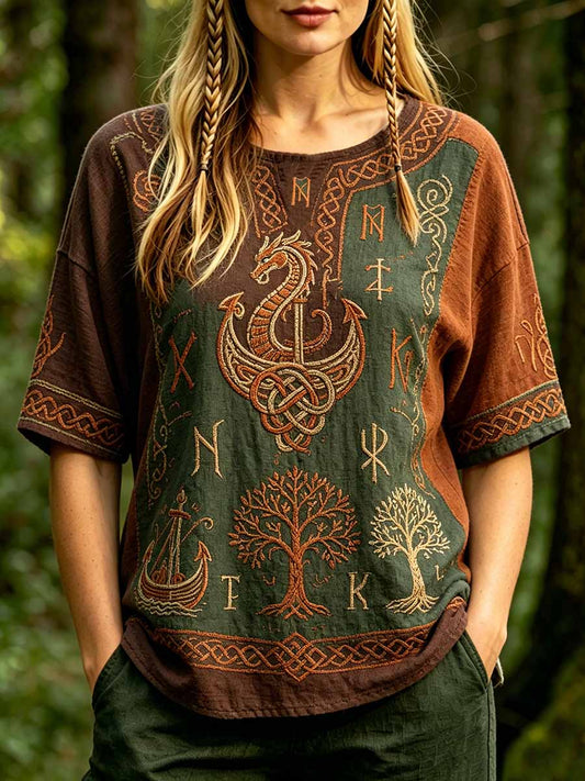 Damska koszulka z nadrukiem Totem Forest Viking