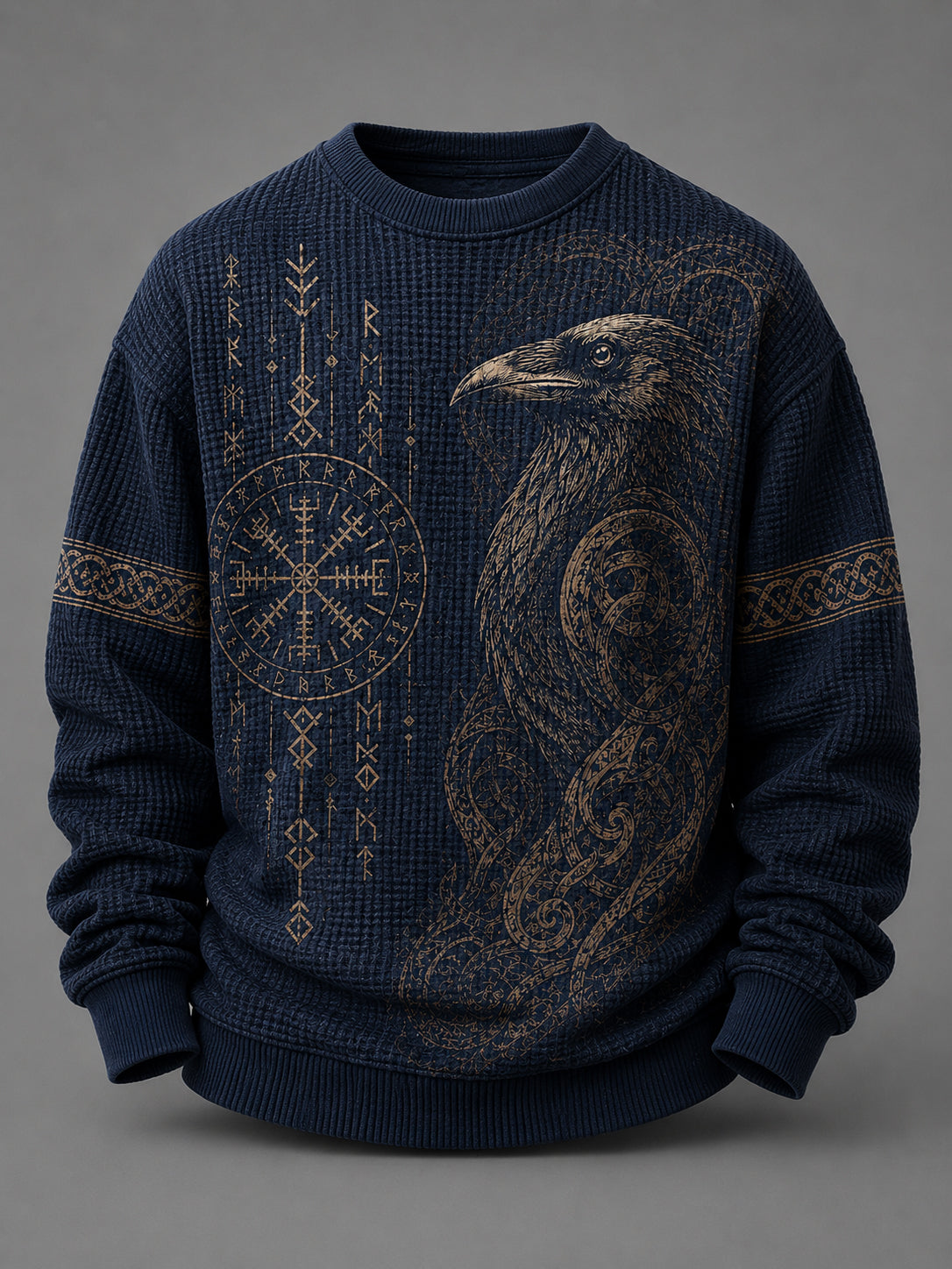 Męska bluza z kapturem z długim rękawem Retro Viking Element Print Waffle