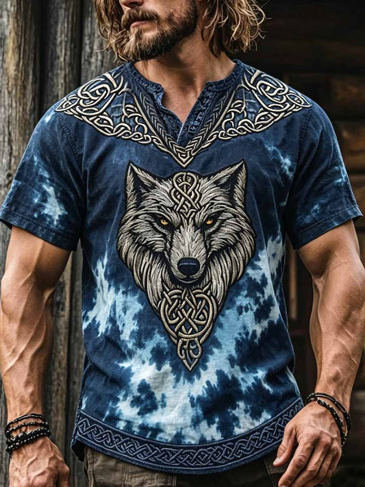 Męska koszulka w stylu vintage celtycki wolf print z nadrukiem