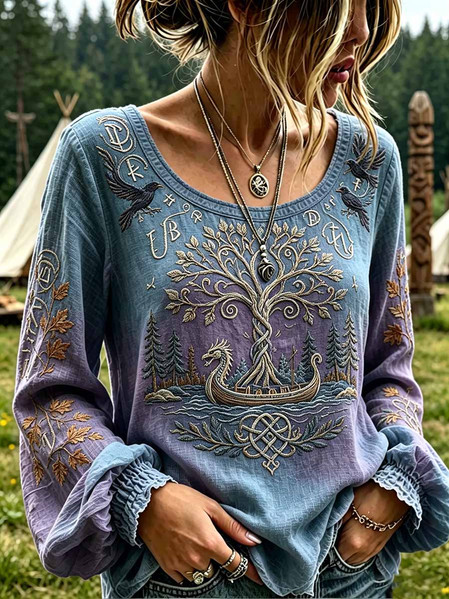 Moda damska Viking Tree of Life Print T-Shirt