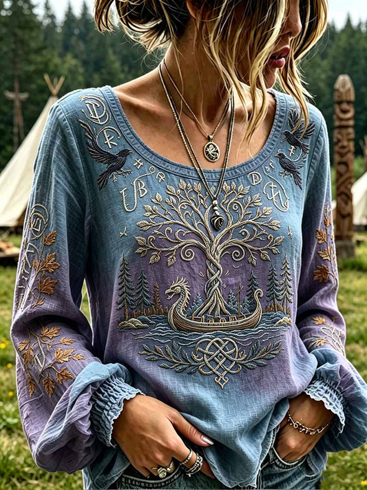 Moda damska Viking Tree of Life Print T-Shirt