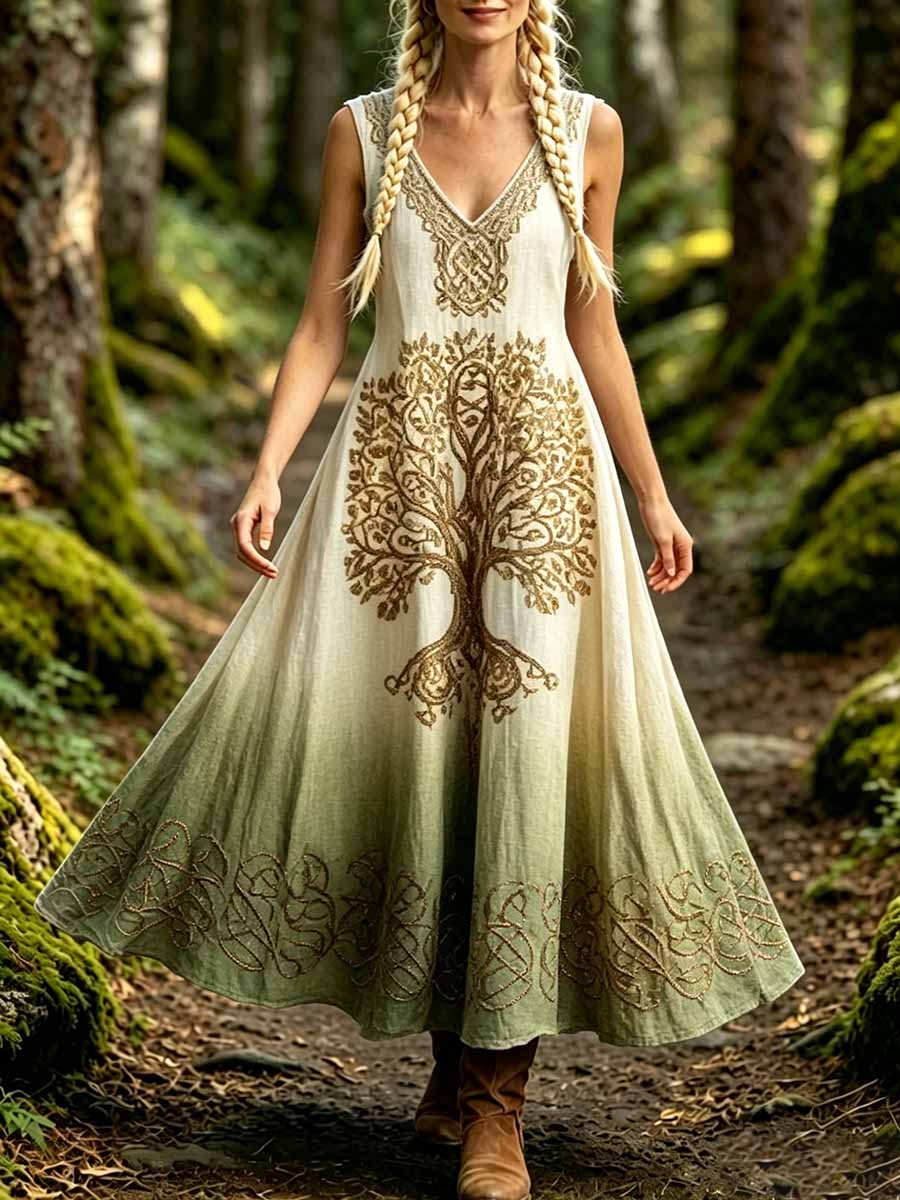 Moda damska Viking Tree of Life Print Sukienka