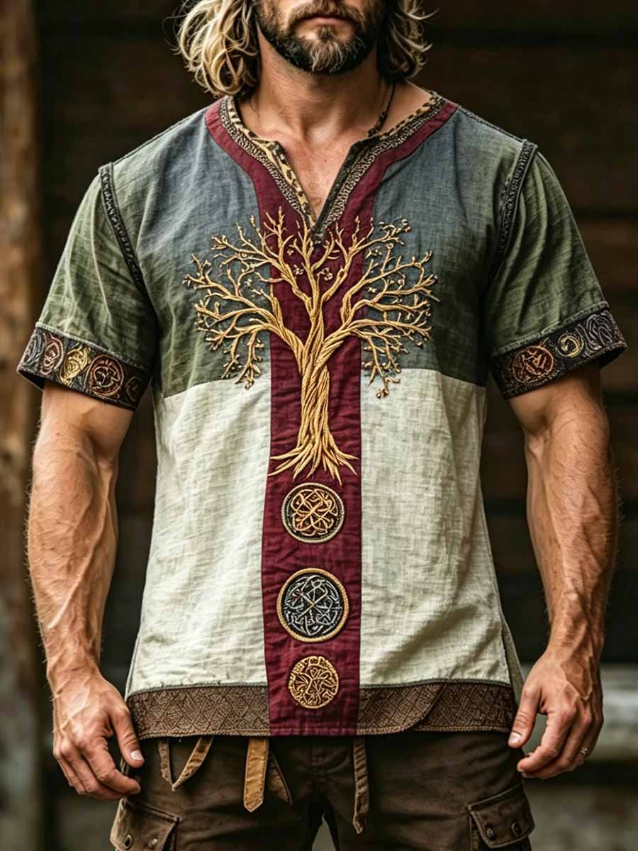Męska koszulka z nadrukiem Vintage Viking Tree of Life