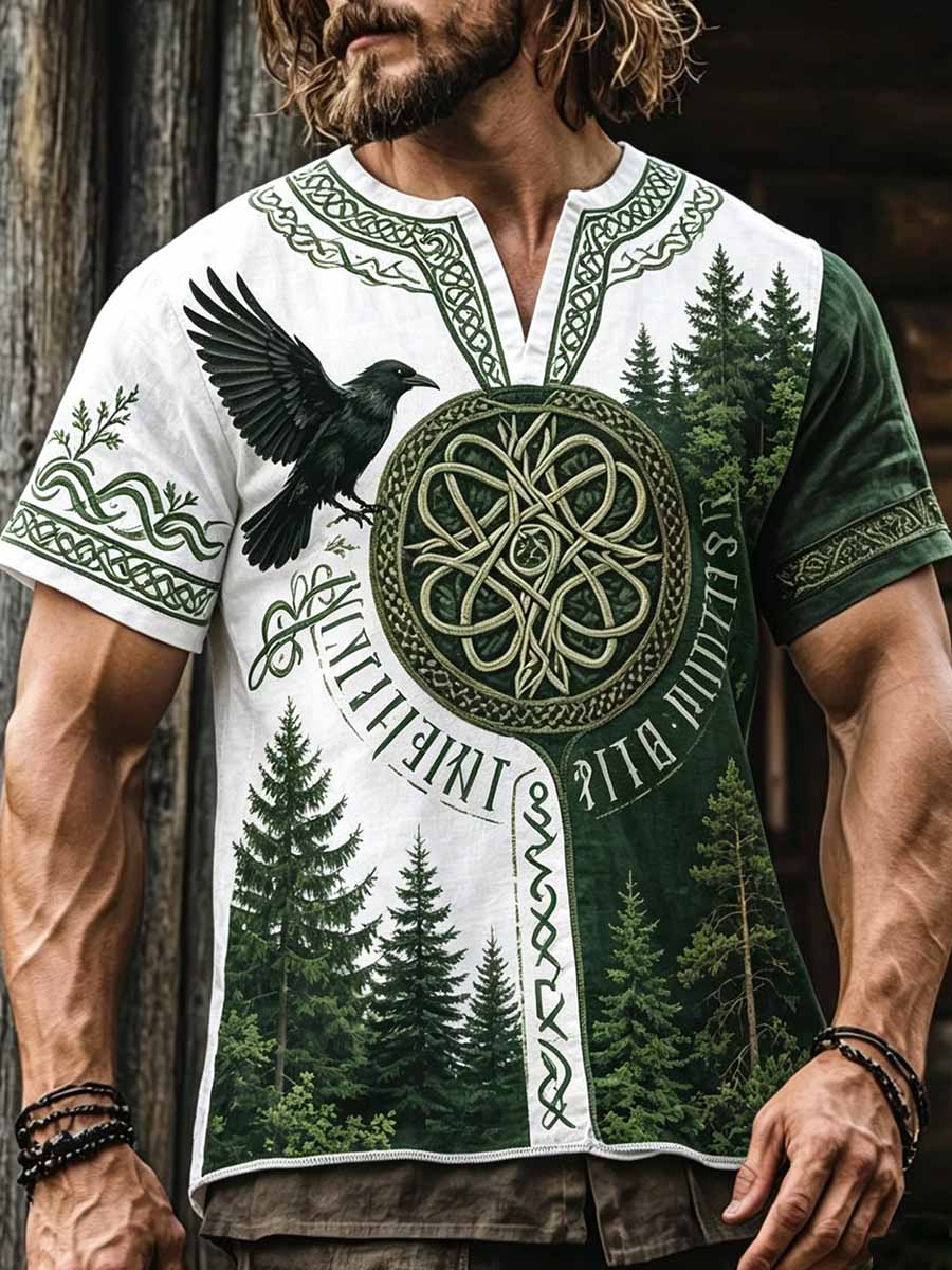 Męski koszulka w stylu vintage z motywem drzewa życia wikingów