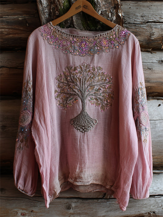 Damska koszulka bawełniana z nadrukiem w stylu vintage Boho Viking Tree of Life