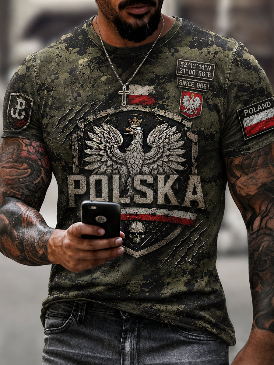 Retro polski sztandar moro Druk Artystyczny Koszulka na co dzień