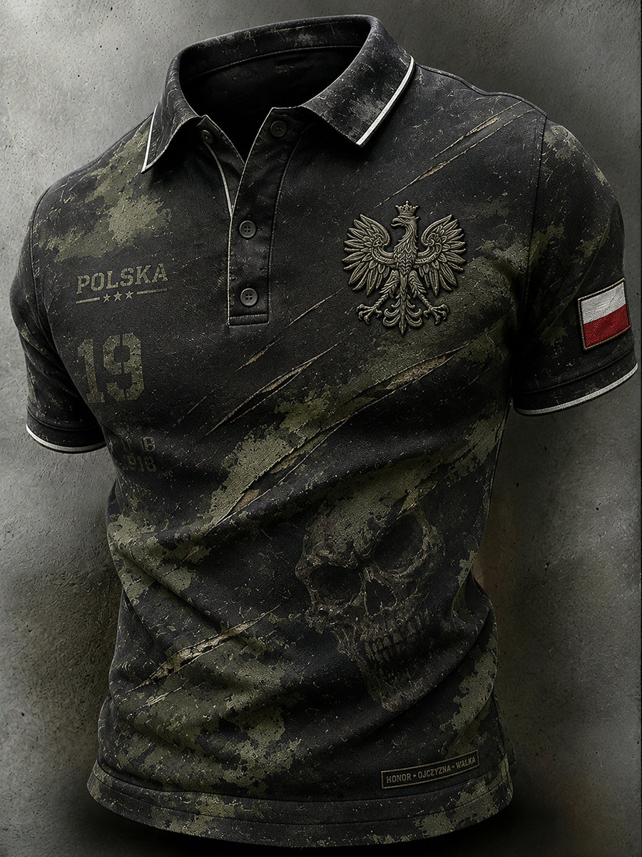 Retro polski sztandar moro Koszulka polo w stylu casual