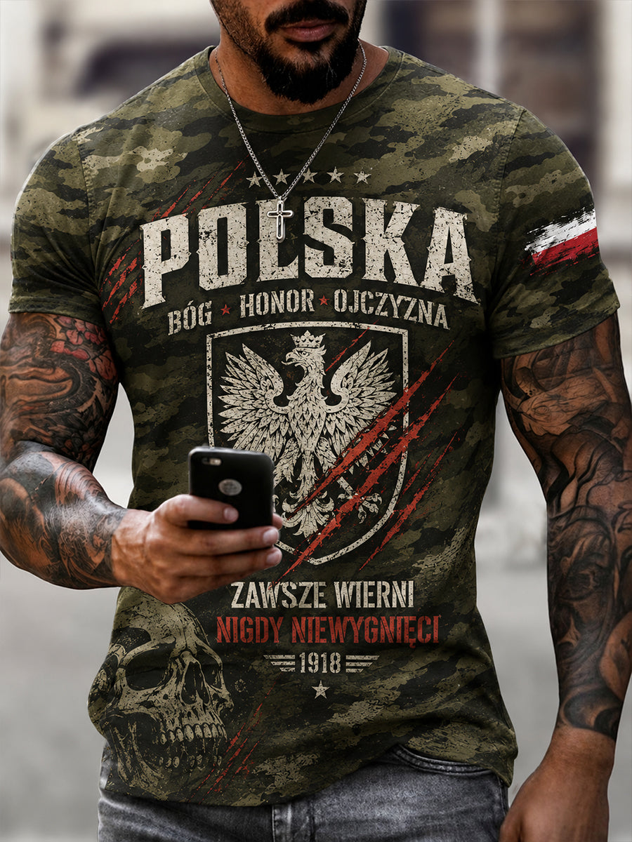 Retro polski sztandar moro Druk Artystyczny Koszulka na co dzień