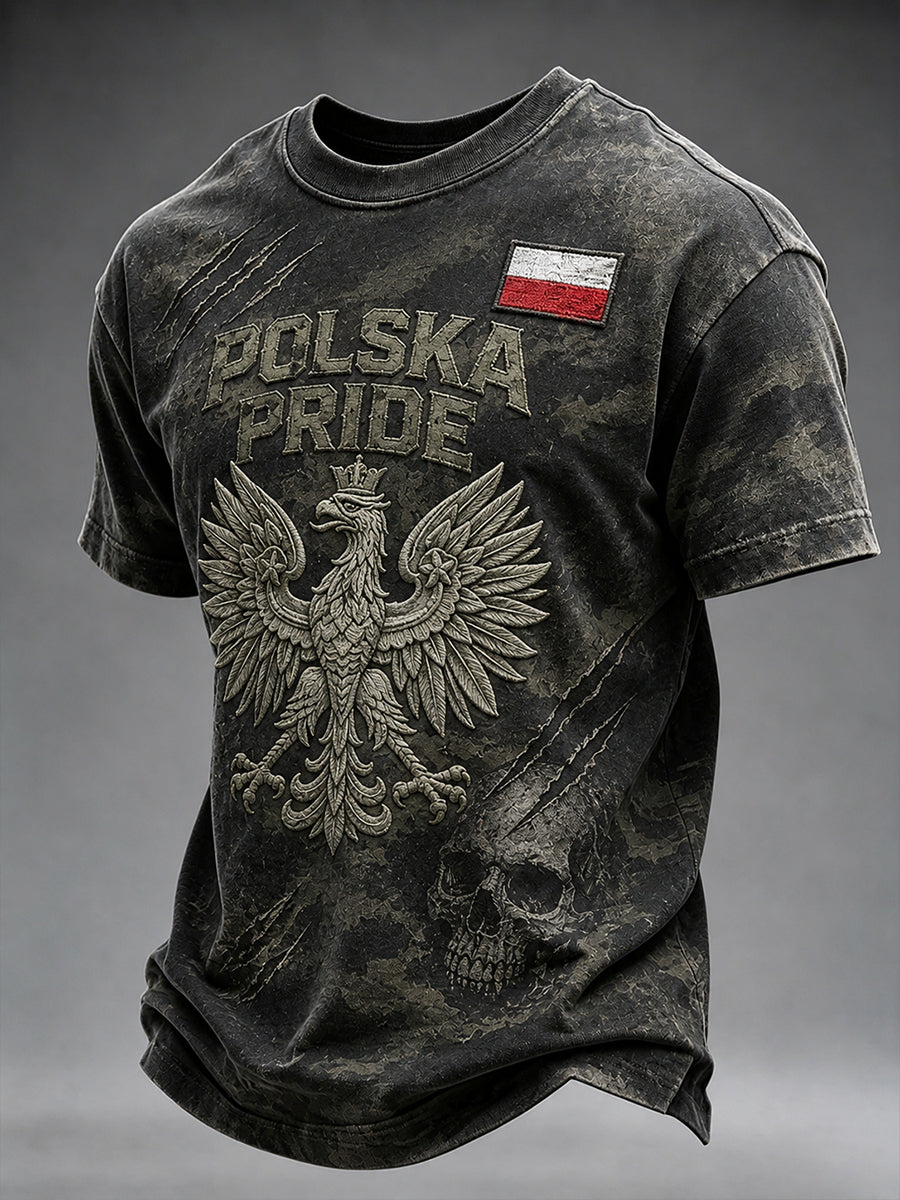 Retro polski sztandar moro Druk Artystyczny Koszulka na co dzień