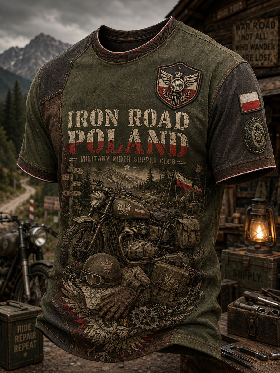Męski koszulka retro z wojskowym motywem nadruku i krótkim rękawem