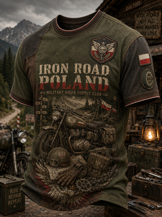 Męski koszulka retro z wojskowym motywem nadruku i krótkim rękawem