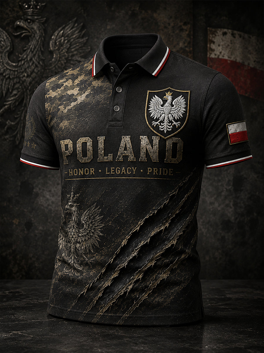Męska koszulka polo z krótkim rękawem, moro, wzór orła