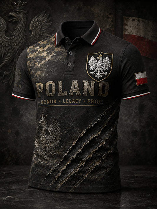 Męska koszulka polo z krótkim rękawem, moro, wzór orła