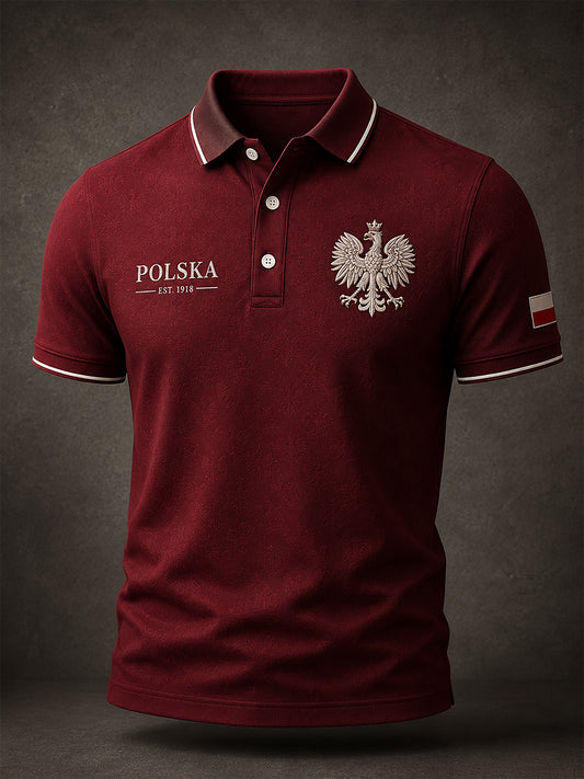Męski koszulowy polo z nadrukiem orła