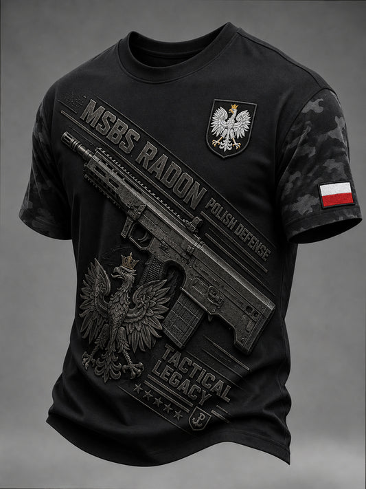 Męski T-shirt z krótkim rękawem i kamuflażowym nadrukiem z pistoletami