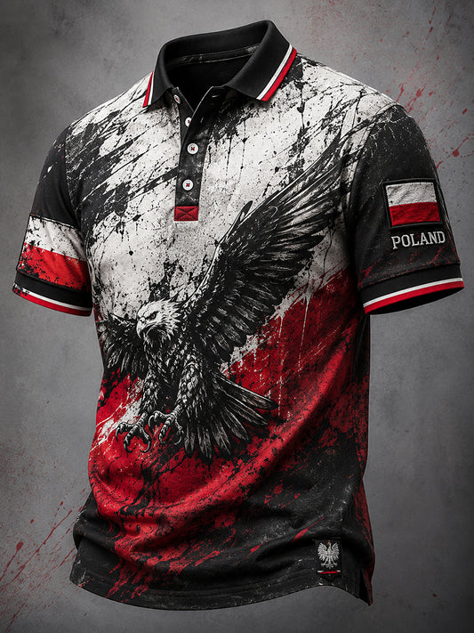 Męska koszulka polo w stylu retro z polskim nadrukiem artystycznym