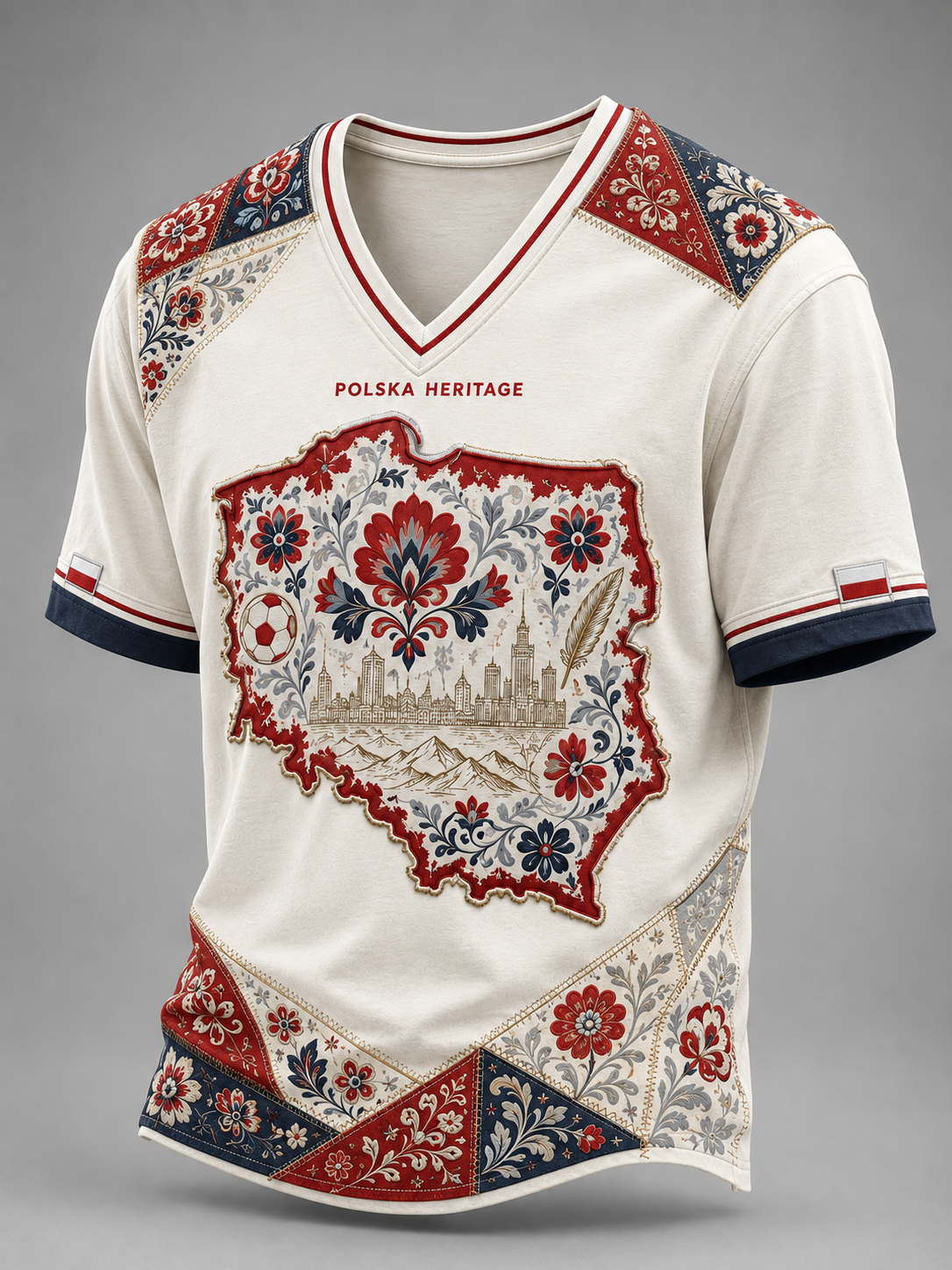 Męski t-shirt z V-kształtnym dekoltem w kolorze polskiej flagi