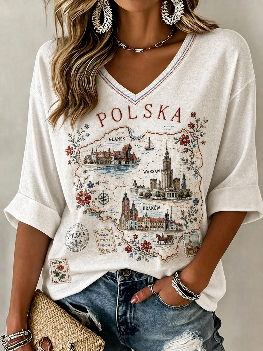 Damski polski koszulka lniana z krótkim rękawem