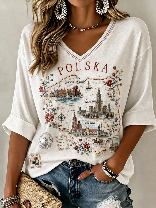 Damski polski koszulka lniana z krótkim rękawem
