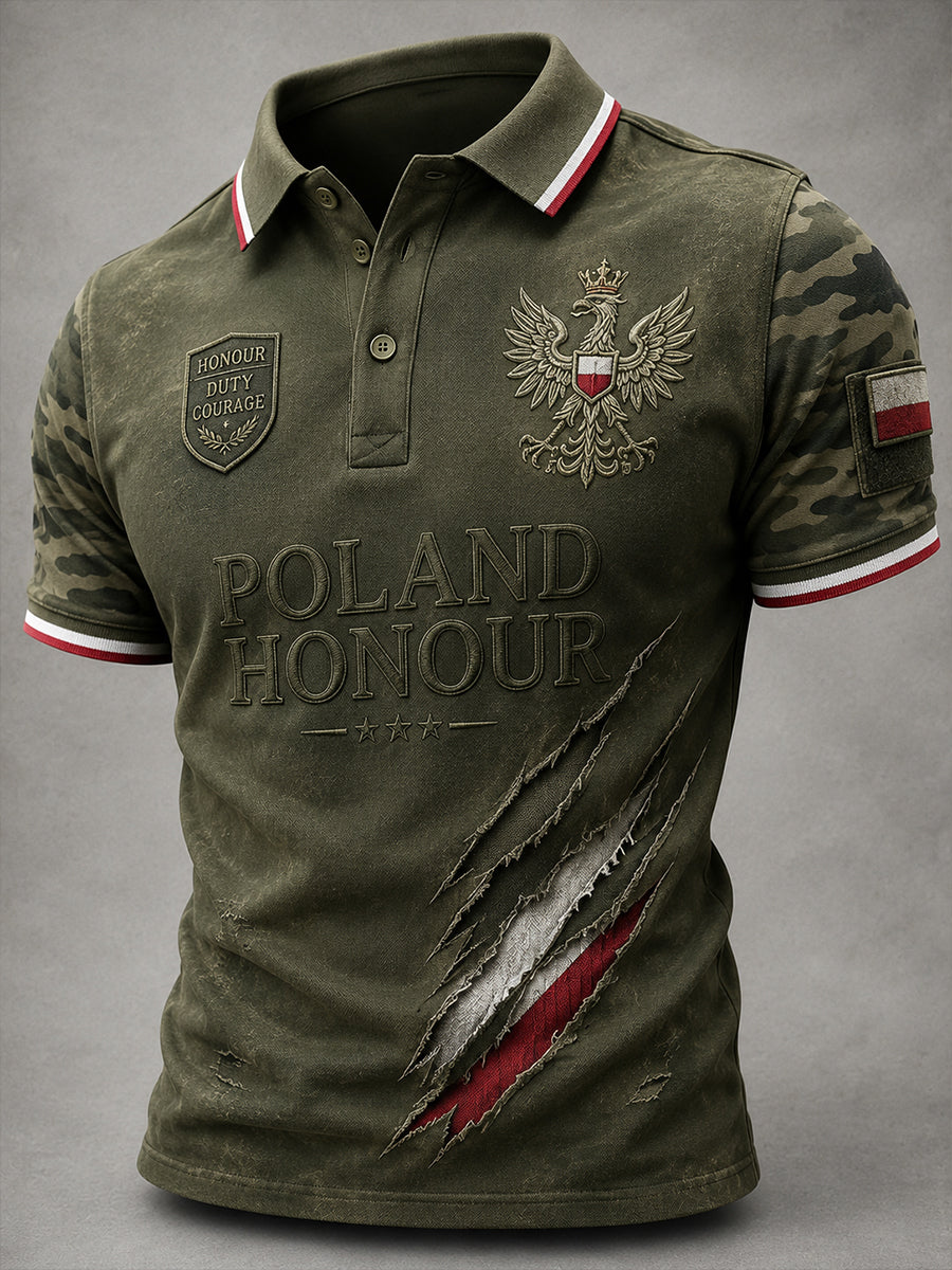 Męska koszulka polo z krótkim rękawem w stylu vintage z nadrukiem kamuflażu