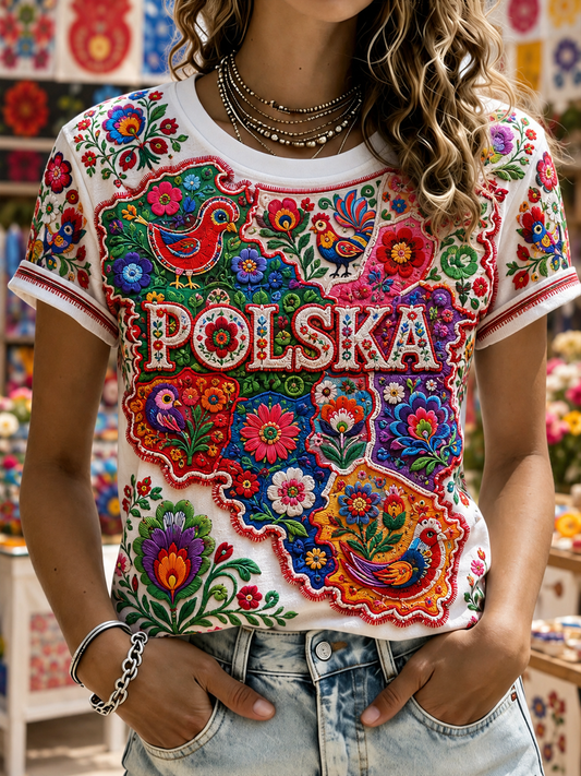 Koszulka damska z mapą Polski z krótkim rękawem