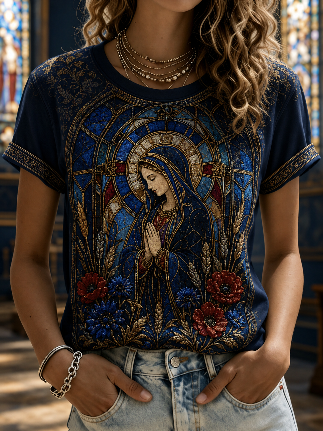 Damski t-shirt z krótkim rękawem z motywem Wniebowzięcia Najświętszej Maryi Panny