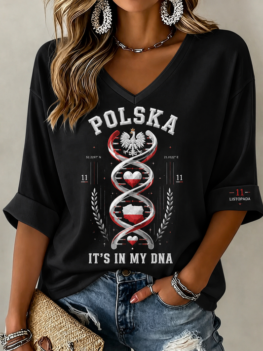 Damski lniany t-shirt z krótkim rękawem na Dzień Niepodległości Polski