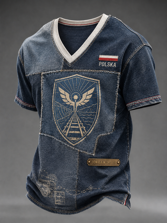 Męski t-shirt wojskowy polski z dekoltem w kształcie litery V